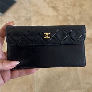 CHANEL Black Wallet with Gold Logo